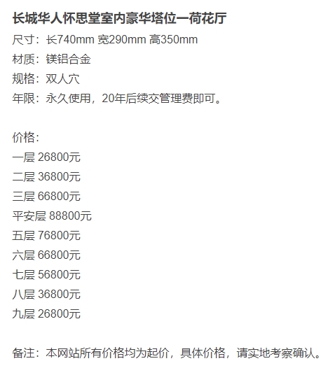 长城华人怀思堂陵园荷花厅壁葬第八层