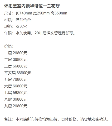 长城华人怀思堂陵园兰花厅壁葬第一层